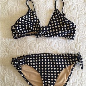 J Crew girls 14 navy white polka dot bikini